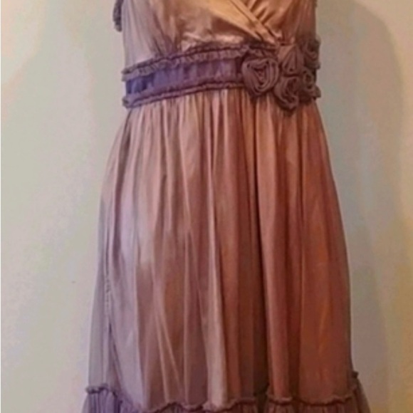 Anthropologie Elegant Brown Satin Dress with Floral Detail Size 8 - Picture 3 of 9